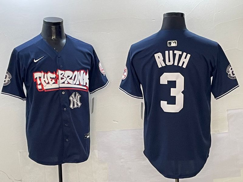 Men New York Yankees #3 Ruth Drak Blue four generations Joint Name 2025 Nike MLB Jersey style 7